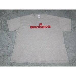 Wisconsin Badgers Shirt Adult Large Gray Red Short Sleeve University Tee